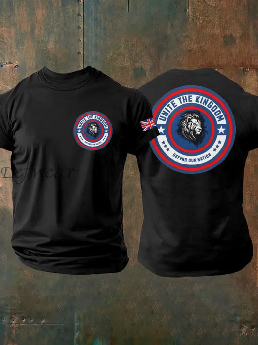 Men’s Unite The Kingdom Defend Or Nation Printed imitation cotton short-sleeved T-shirt Black / S