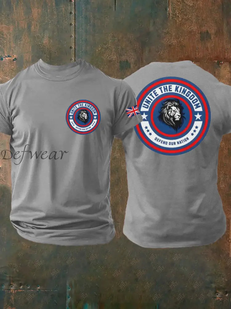 Men’s Unite The Kingdom Defend Or Nation Printed imitation cotton short-sleeved T-shirt Light Gray / S