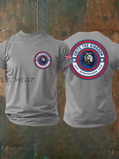 Men’s Unite The Kingdom Defend Or Nation Printed imitation cotton short-sleeved T-shirt Light Gray / S