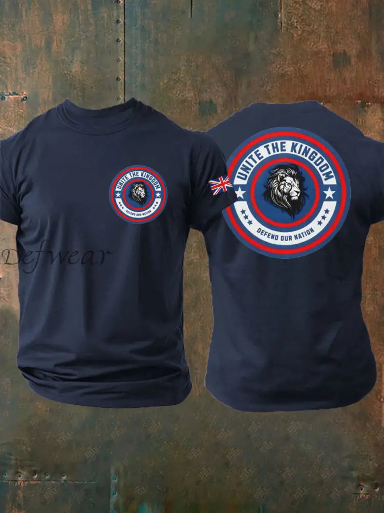 Men’s Unite The Kingdom Defend Or Nation Printed imitation cotton short-sleeved T-shirt Navy Blue / S