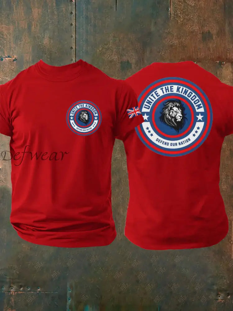 Men’s Unite The Kingdom Defend Or Nation Printed imitation cotton short-sleeved T-shirt Pure Red / S
