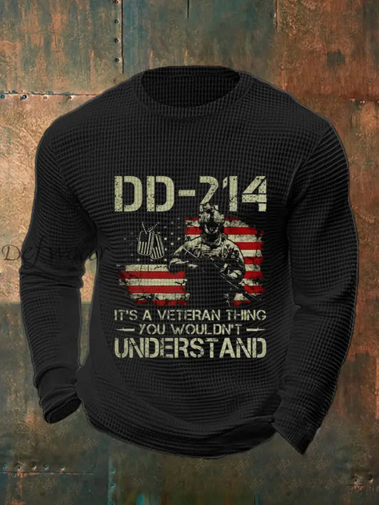 Men’s Vintage DD-214 Veteran Print Casual Waffle Top Black / S