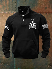 Men’s Vintage US Veteran Print Casual Buttons Sweatshirt Black / S