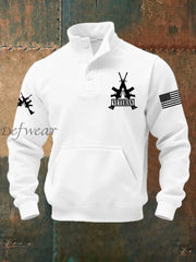 Men’s Vintage US Veteran Print Casual Buttons Sweatshirt White / S