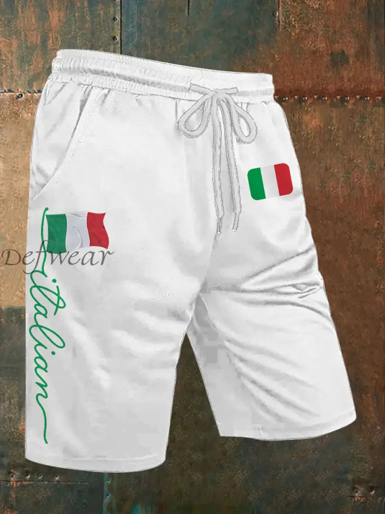 Pantaloncini casual stampati con bandiera italiana da uomo Bianco / S