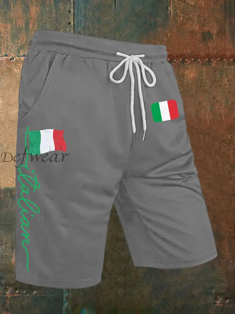 Pantaloncini casual stampati con bandiera italiana da uomo Grigio / S