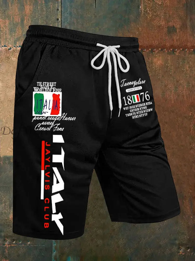Pantaloncini casual stampati con bandiera italiana da uomo Nero / S