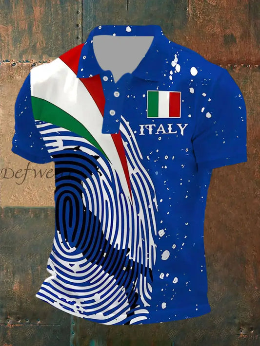 Polo casual con stampa bandiera italiana da uomo blu / S