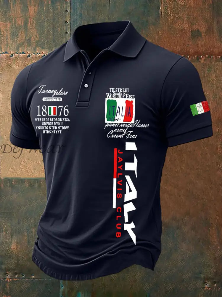 Polo casual con stampa bandiera italiana da uomo Blu scuro / S