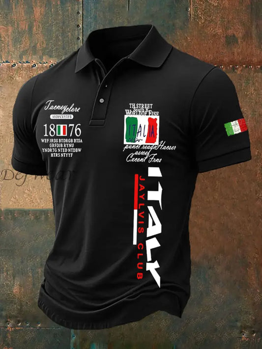 Polo casual con stampa bandiera italiana da uomo Nero / S
