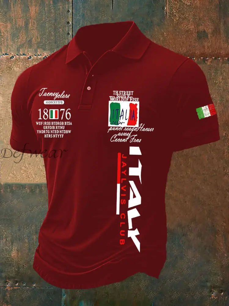 Polo casual con stampa bandiera italiana da uomo Rosso / S