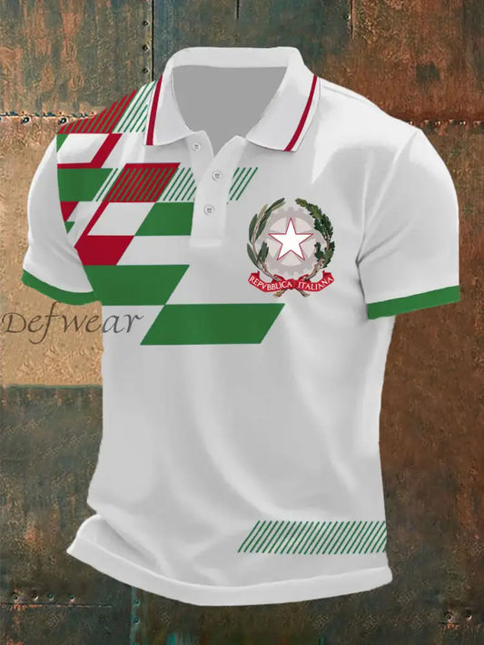 Polo casual con stampa bandiera italiana da uomo verde / S