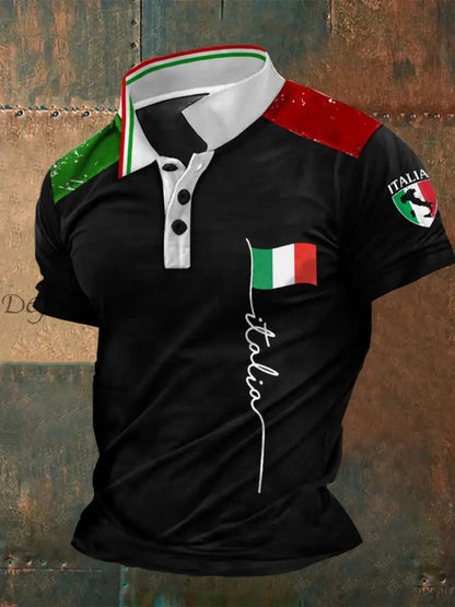 Polo con stampa bandiera maschile dell’Italia Nero / S