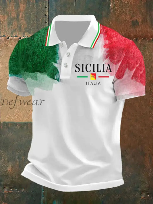 Polo da uomo vintage stile italiano con stampa artistica casual manica corta A / S