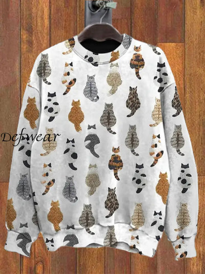 Retro Animal Art Printed Crew-Neck Comfortable Cotton Blend Long-Sleeved Loose Sweatshirt A / S