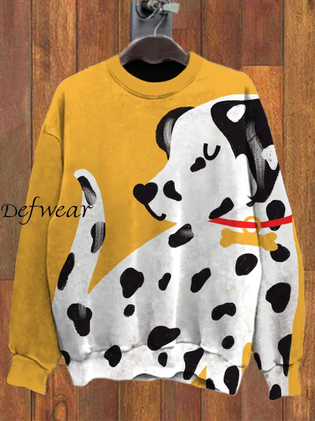 Retro Animal Art Printed Crew-Neck Comfortable Cotton Blend Long-Sleeved Loose Sweatshirt A / S