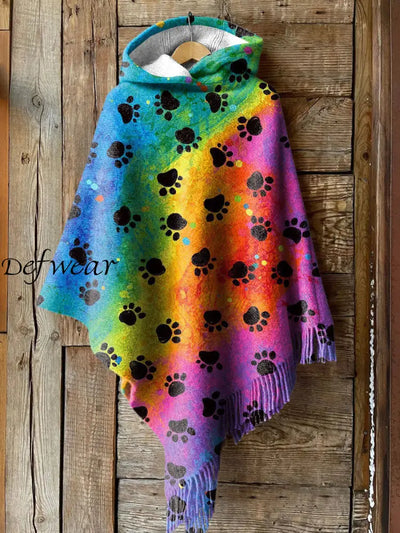 Retro Art Floral Print Casual Knitted Blanket Cloak Hooded Shawl A / -A