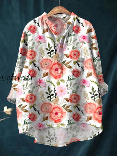 Retro Boho Floral Print Casual Long Sleeve Comfortable Cotton Shirt A / S