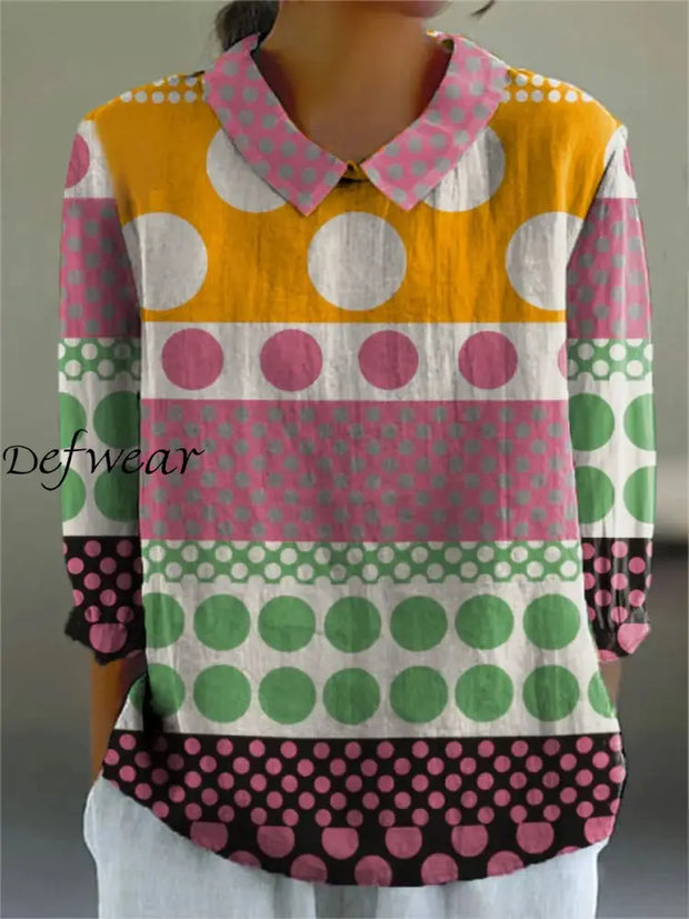 Retro Boho Geometric Figure Print Vintage Casual Round Collar Long Sleeve Shirt A / S