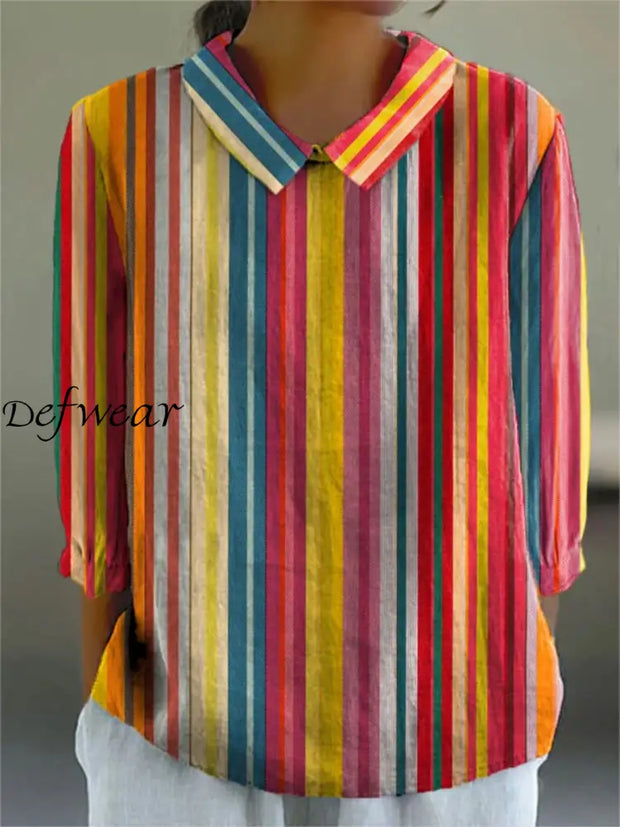 Retro Boho Geometric Fringe Print Vintage Casual Round Collar Long Sleeve Shirt A / S