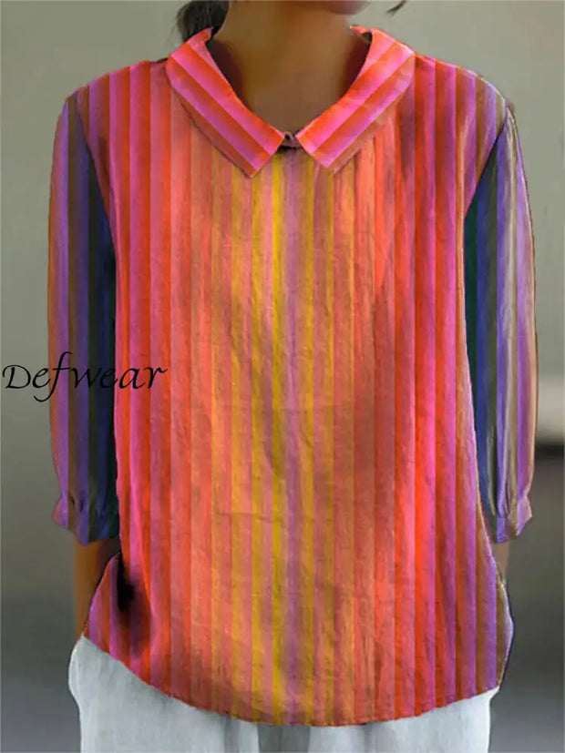 Retro Boho Geometric Fringe Print Vintage Casual Round Collar Long Sleeve Shirt A / S