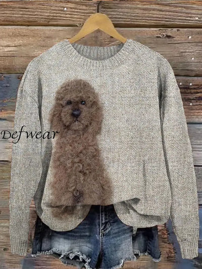 Retro Cute Pet Printed Crew-Neck Comfortable Cotton Blend Long-Sleeved Loose Sweatshirt A / S