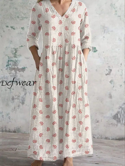 Retro Fashion Floral Print Casual Midi Dress As picture / S