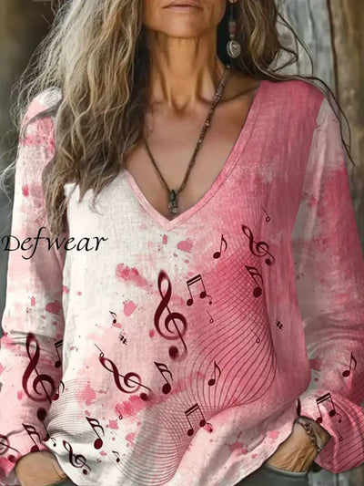 Retro Fashion Music Art Print Casual Long Sleeve Top As picture / S