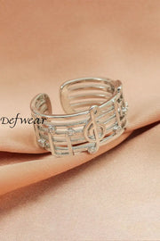 Retro Simple Music Note Hollow Ring Silver