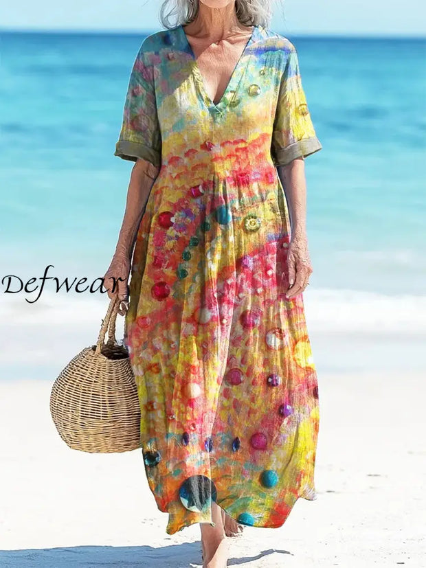 Retro Spring Boho Floral Print Vintage Chic V-Neck Button Up Long Sleeve Midi Dress A / S