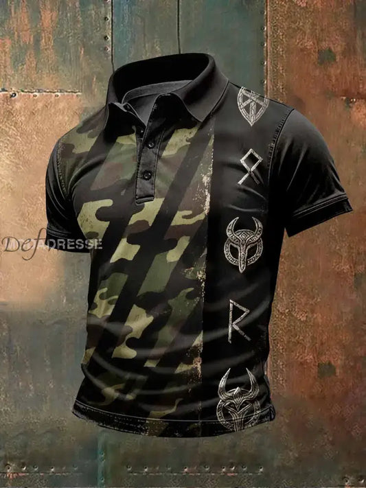 Retro Svensk Viking Camouflage Skriv ut Casual Pikétröja För Män som bild / S Ny Ankomst