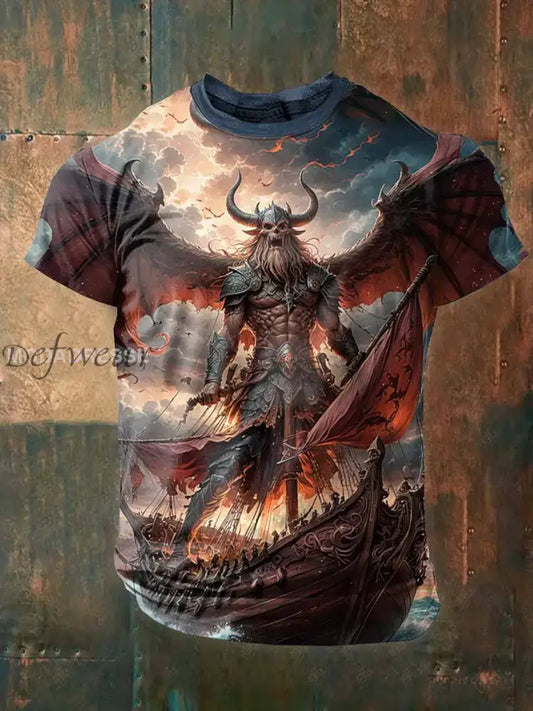 Retro Viking Print Casual T-shirt För Män som bild / S Ny Ankomst