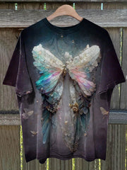 Unisex Fantasy Butterfly Print Round Neck Short Sleeve T-Shirt