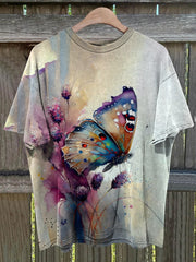 Unisex Fantasy Butterfly Print Round Neck Short Sleeve T-Shirt