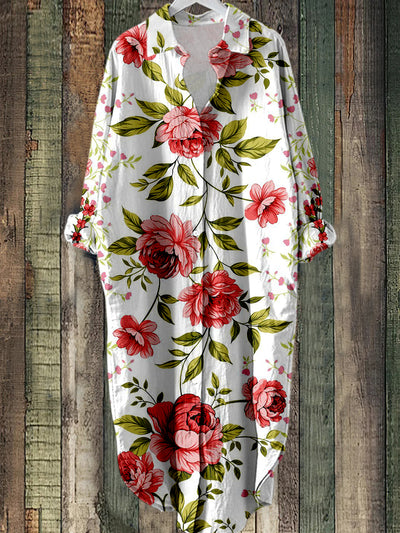 Elegant Floral Printed Vintage Chic Long Sleeved Casual Loose Shirt Dress