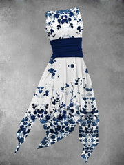 Vintage Floral Art Print Casual Fashion Sleeveless Midi Dress