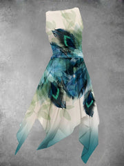 Vintage Feather Art Print Casual Fashion Sleeveless Midi Dress