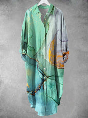 Women's Vintage Color Quicksand Print Shirt Midi Dress