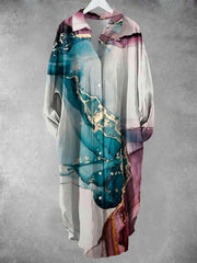 Women's Vintage Color Quicksand Print Shirt Midi Dress
