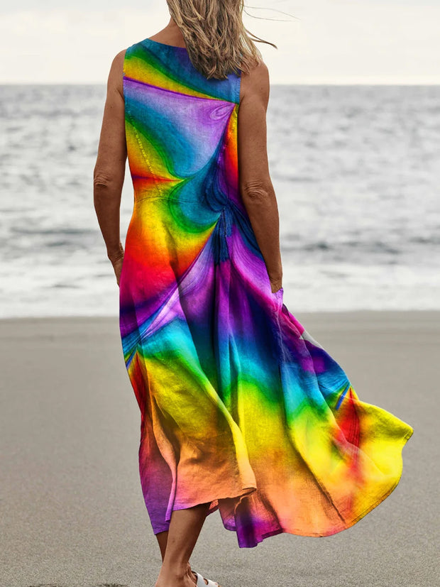 Women's Casual Round Neck Art Print Sleeveless Midi Dress