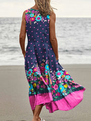Women's Casual Round Neck Floral Print Sleeveless Midi Dress