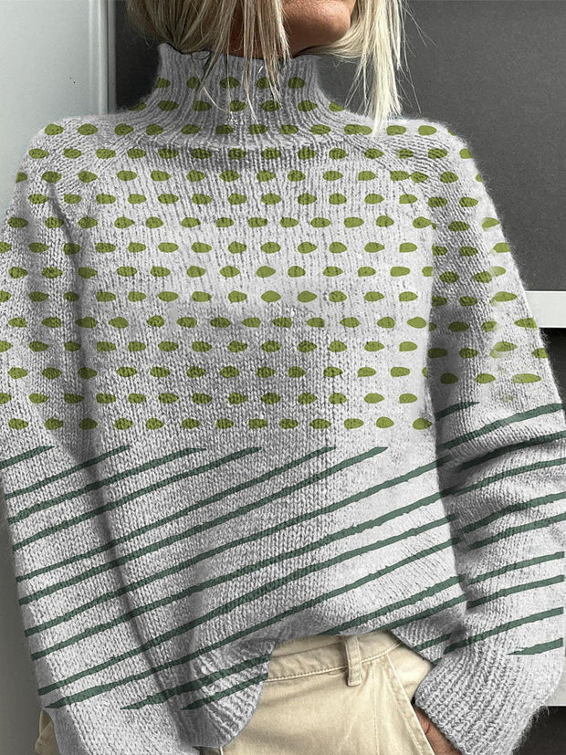 Women's Vintage Lovely polka dot Art Print Knit Turtleneck Pullover Sweater