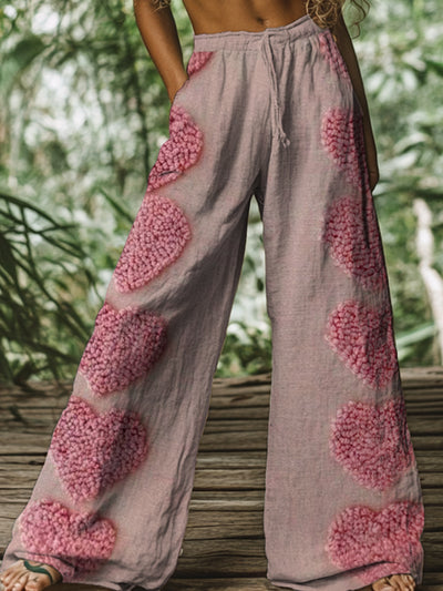 Retro Boho Floral Printed Casual Loose Cotton Straight Wide Pants