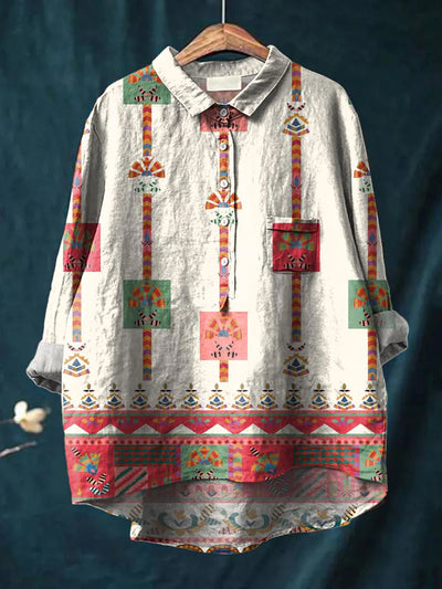 Retro Boho Floral Print Casual Long Sleeve Comfortable Cotton Shirt