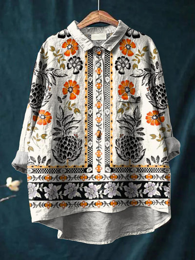 Retro Boho Floral Print Casual Long Sleeve Comfortable Cotton Shirt