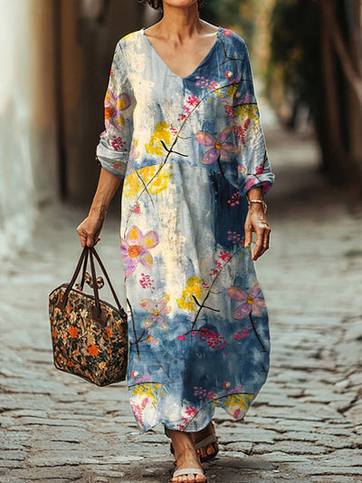 Gorgeous Floral Print Relaxed V-Neck Midi Dress