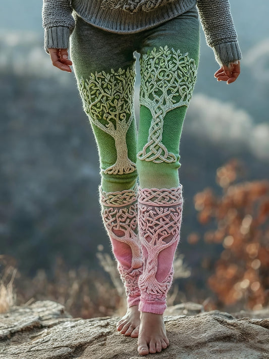 Women's Viking Celtic Knot Tree Of Life Gradient Sports Stretch Leggings