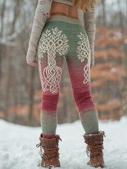 Women's Viking Celtic Knot Tree Of Life Gradient Sports Stretch Leggings