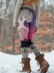 Women's Viking Celtic Knot Tree Of Life Gradient Sports Stretch Leggings