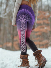 Women's Viking Tree Of Life Gradient Pattern Cozy Leggings